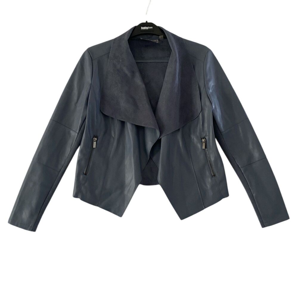 Bagatelle Faux Leather Drape Front Jacket Womens S Blue Great Asymmetrical Moto